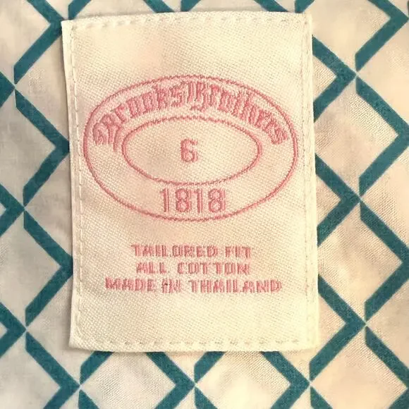 Brooks Brothers Blue White Geometric Cotton Tailored Fit Button Down Shirt 6 - Picture 4 of 5